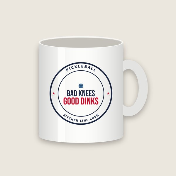 Bad Knees Good Dinks pickleball mug