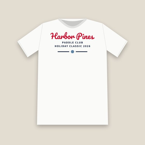 Example white club shirt for Harbor Pines Paddle Club